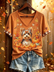 Women's autumn theme cute animal pattern casual short-sleeve T-shirt gracestitchs