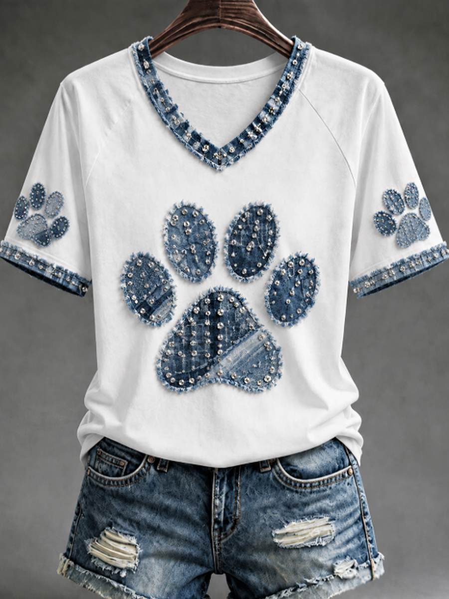 Women's V-neck off-shoulder short-sleeved T-shirt gracestitchs