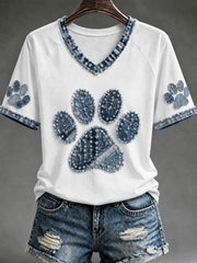 Women's V-neck off-shoulder short-sleeved T-shirt gracestitchs