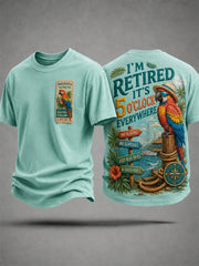 Men's I'm Retired It's 5 O'clock Everywhere Parrot Print Casual Tee gracestitchs