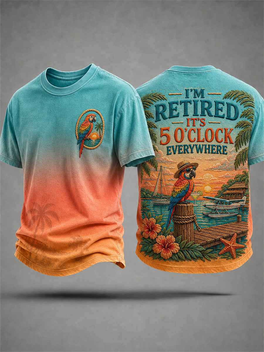 Men's I'm Retired It's 5 O'clock Everywhere Parrot Print Casual Tee