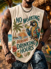 Men's No Working During Drinking Hours Print Casual Vest gracestitchs