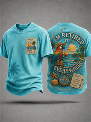 Men's I'm Retired It's 5 O'clock Everywhere Parrot Print Casual Tee gracestitchs