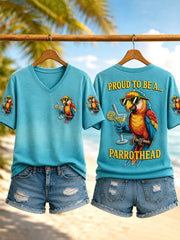 Women's Proud To Be A… Parrothead Print Casual V-Neck Tee gracestitchs