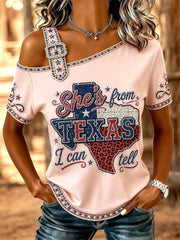 Women's She's From Texas I Can Tell Print Casual Tee
