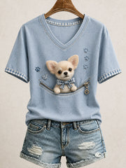 Women's Lovely Chihuahua Felt Art T-Shirt gracestitchs
