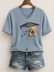 Women's Lovely Golden Retriever Felt Art T-Shirt gracestitchs