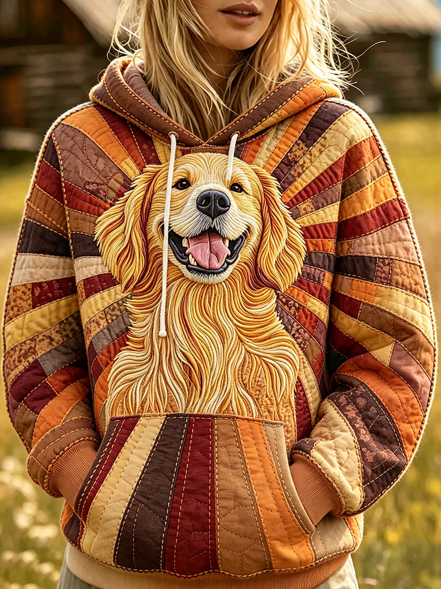Women's Cute Golden Retriever Patchwork Print Cozy Hoodie gracestitchs