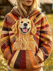 Women's Cute Golden Retriever Patchwork Print Cozy Hoodie gracestitchs