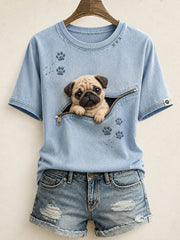 Women's Cute Pug Felt Art T-Shirt gracestitchs