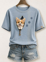 Women's Lovely Corgi Felt Art T-Shirt gracestitchs