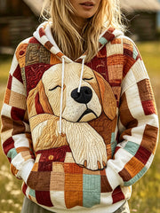 Women's Cute Golden Retriever Patchwork Print Cozy Hoodie gracestitchs