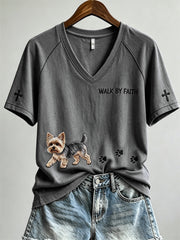 Women's Walk By Faith Yorkshire Dog & Paw Prints short-sleeved T-shirt gracestitchs