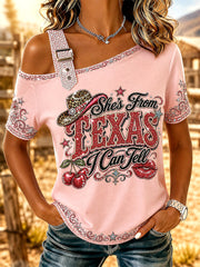 Women's She's From Texas I Can Tell Print Casual Tee gracestitchs