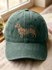 Unisex Washed Hat with Floral Dachshund Design gracestitchs