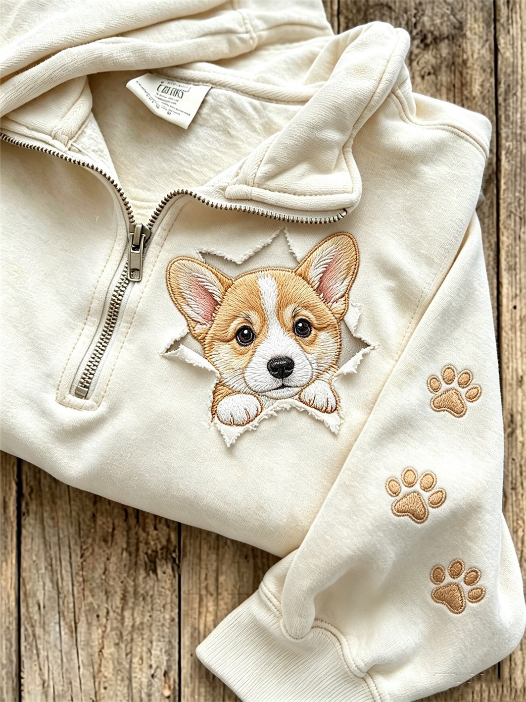 Women's cute little dog pattern printed casual half zipper sweatshirt gracestitchs