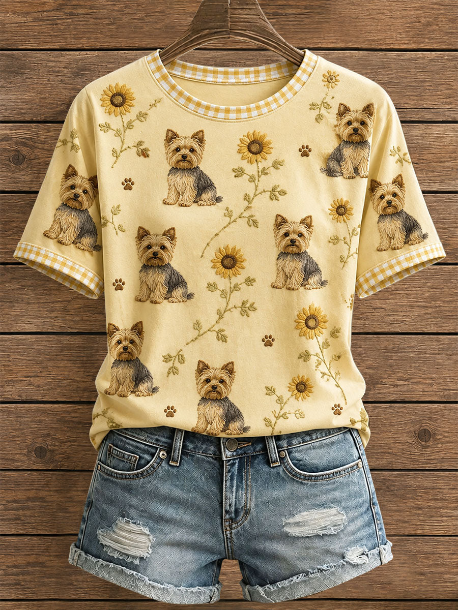 Women's Floral Yorkie T-Shirt gracestitchs