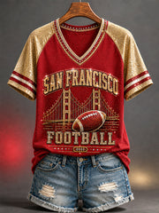 Women's Football Gameday Gift For Football Fans Casual V-Neck Tee gracestitchs