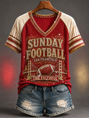 Women's Football Gameday Gift For Football Fans Casual V-Neck Tee gracestitchs