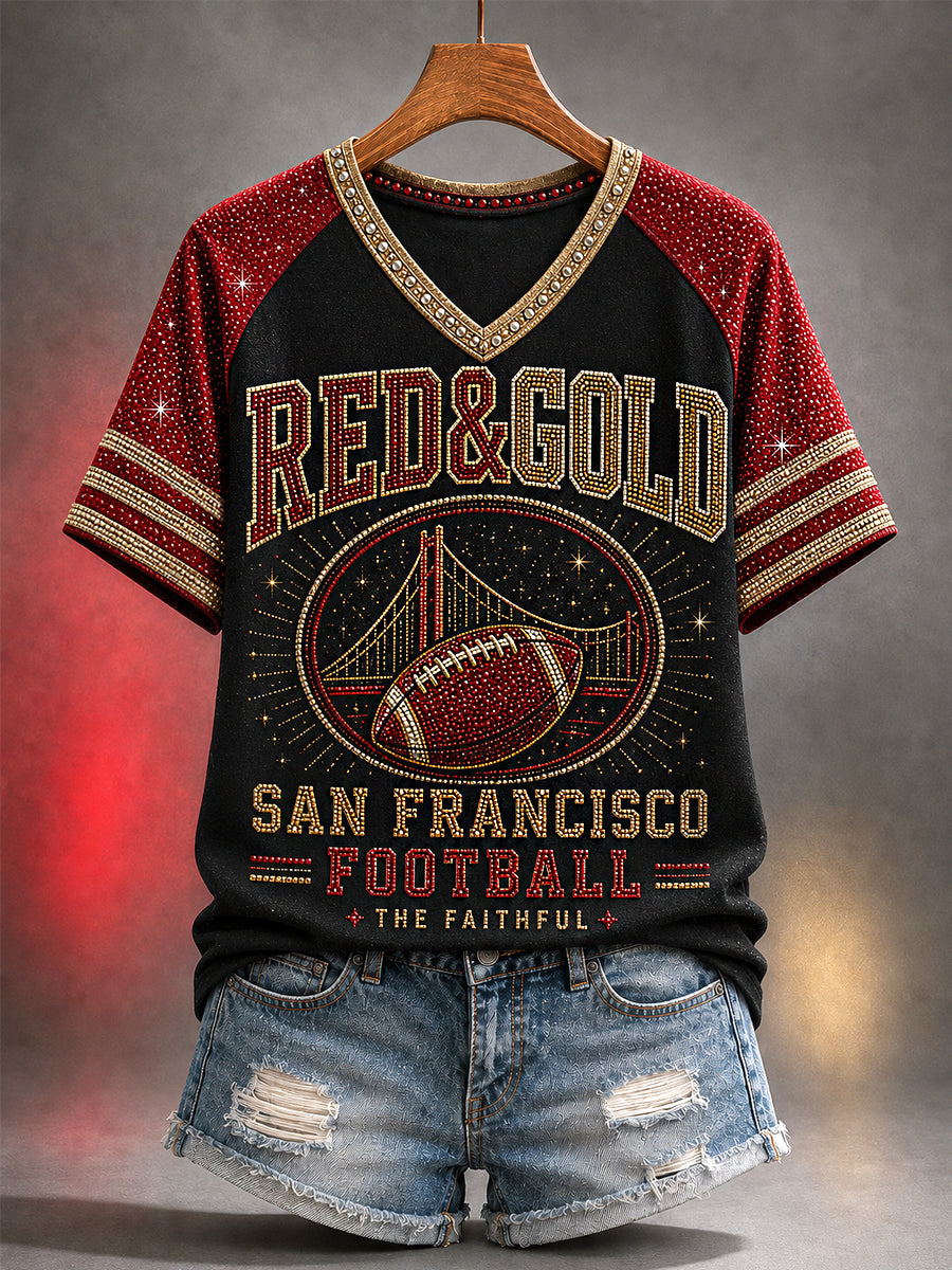 Women's Football Gameday Gift For Football Fans Casual V-Neck Tee gracestitchs