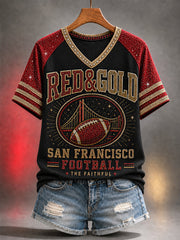 Women's Football Gameday Gift For Football Fans Casual V-Neck Tee gracestitchs