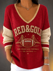 Women's Football Gameday Gift For Football Fans Casual V-Neck Top gracestitchs