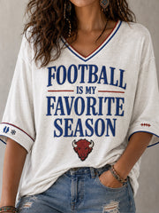Women's Football Lover Bulls Buffalo Art Printed Linen T-shirt gracestitchs
