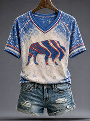 Women's Football Lover Bulls Buffalo Art Printed T-shirt gracestitchs