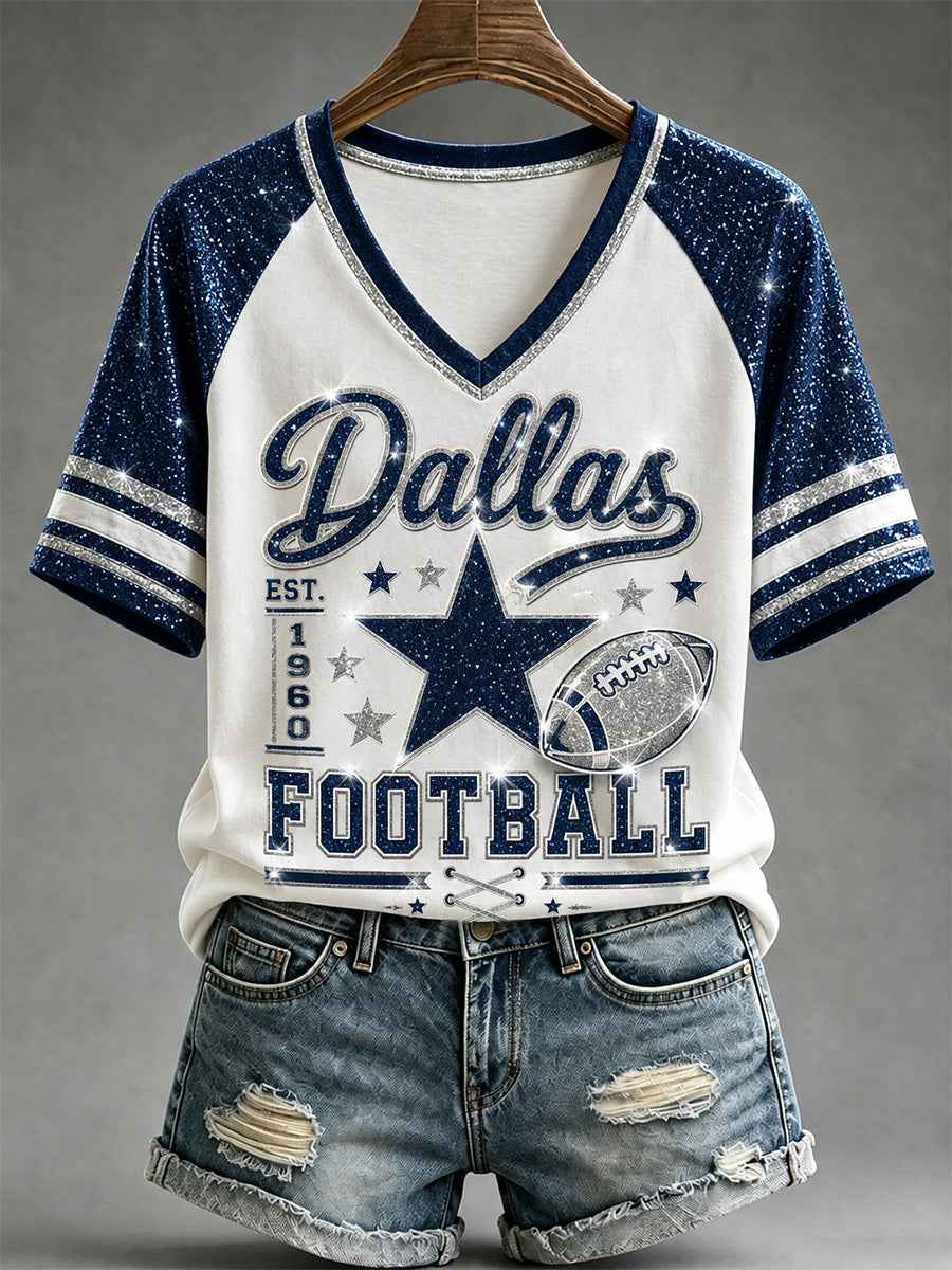 Women's Football Gameday Gift For Football Fans Casual V-Neck Tee