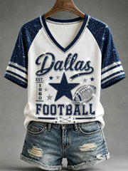 Women's Football Gameday Gift For Football Fans Casual V-Neck Tee