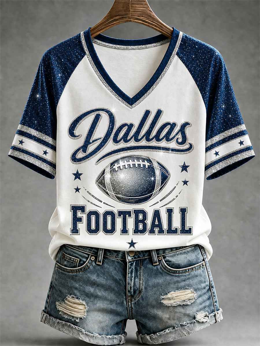 Women's Football Gameday Gift For Football Fans Casual V-Neck Tee