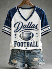 Women's Football Gameday Gift For Football Fans Casual V-Neck Tee