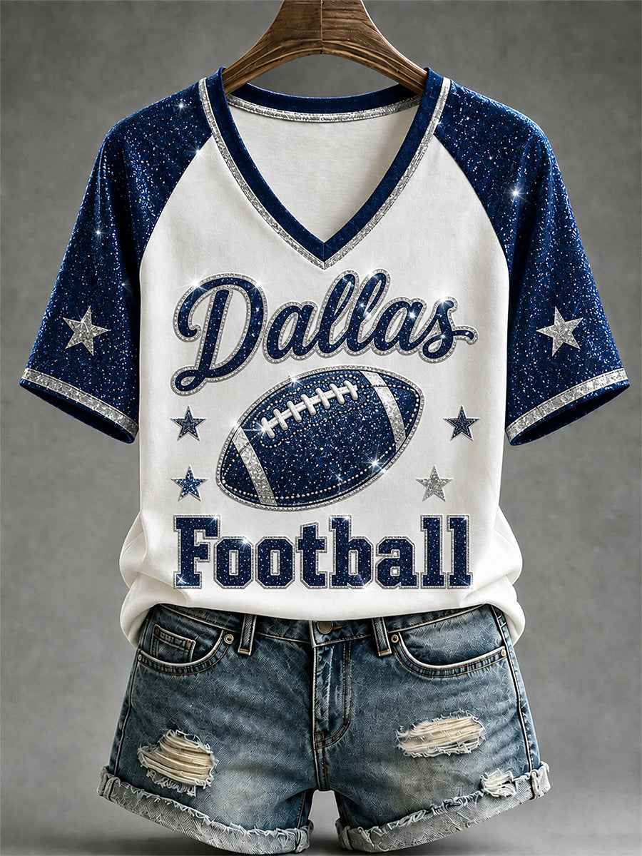 Women's Football Gameday Gift For Football Fans Casual V-Neck Tee