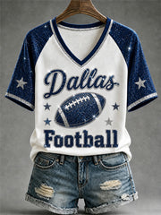 Women's Football Gameday Gift For Football Fans Casual V-Neck Tee gracestitchs
