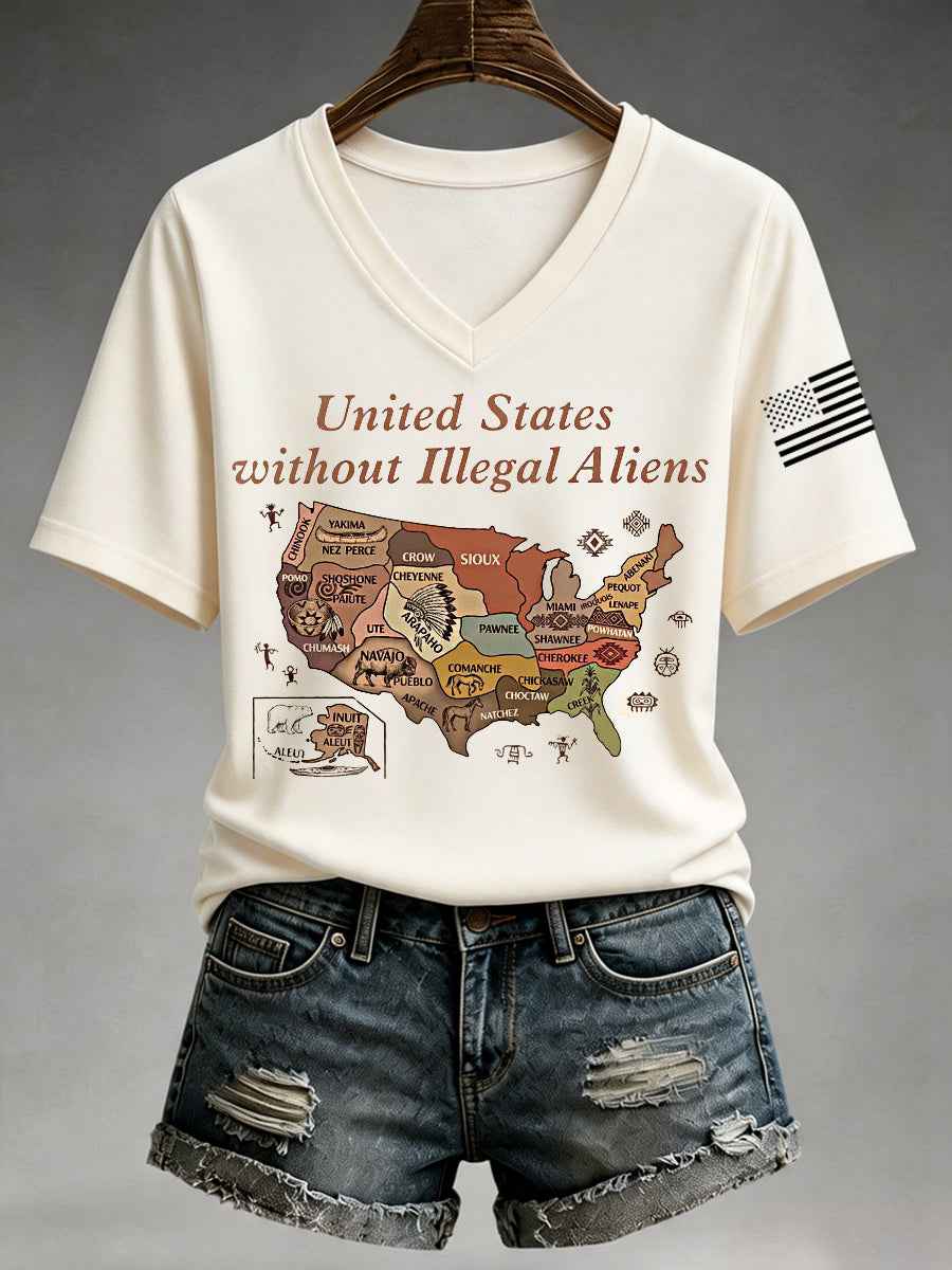 Women's United States Without Illegal Aliens V-Neck Tee