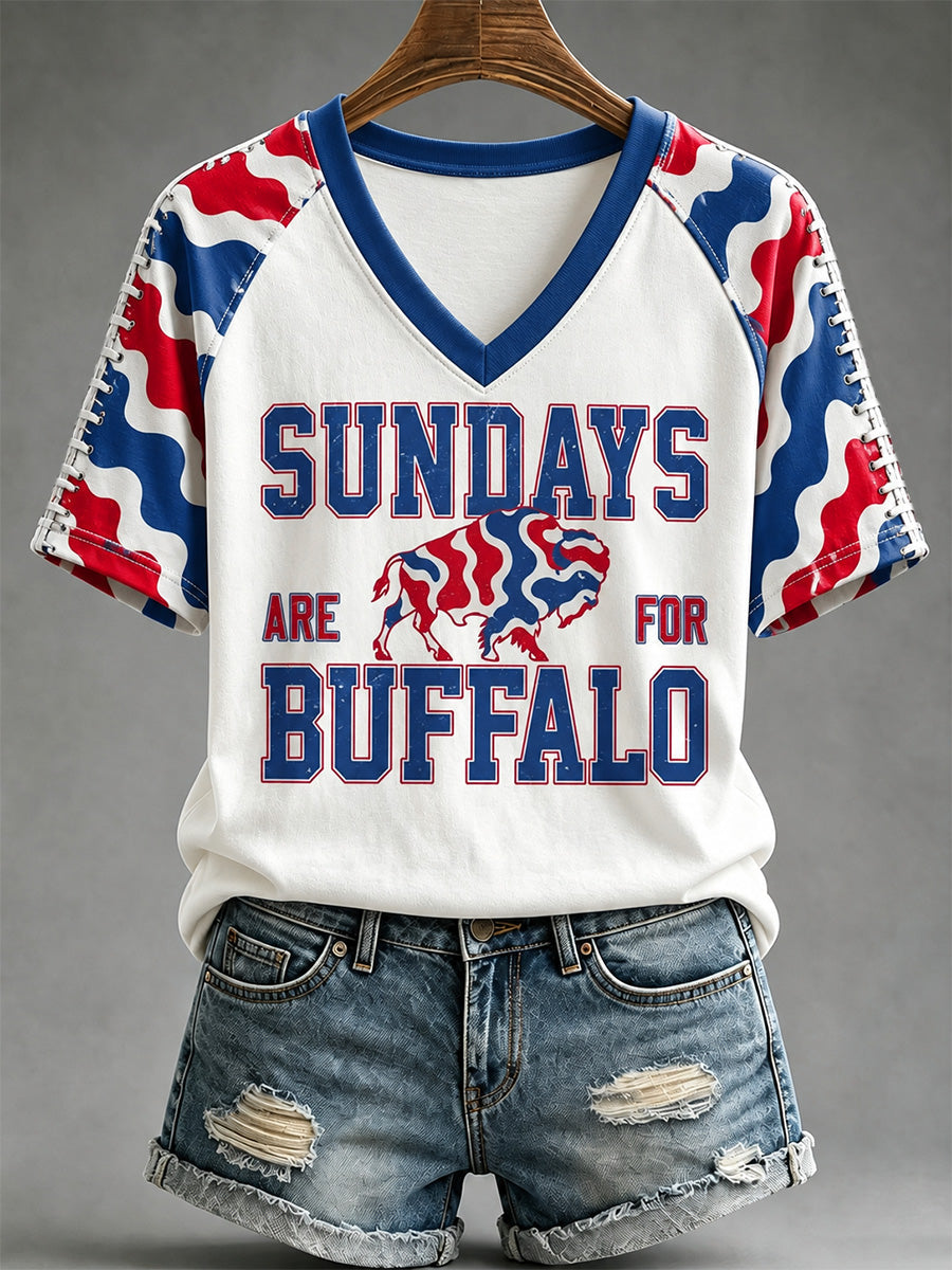 Women's Football Lover Buffalo Print V-Neck Tee gracestitchs
