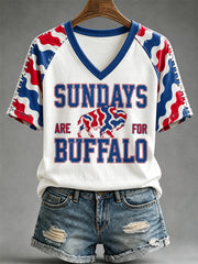 Women's Football Lover Buffalo Print V-Neck Tee gracestitchs