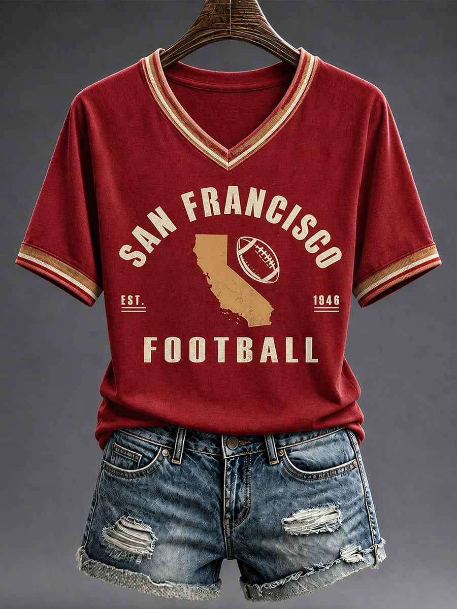 Women's Football Gameday Gift For Football Fans V-neck Short Sleeve T-shirt gracestitchs