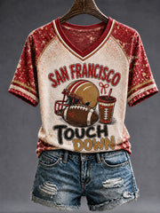 Women's Football Gameday Gift For Football Fans V-neck Short Sleeve T-shirt gracestitchs