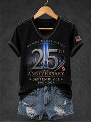 Women's 9.11 Never Forget Printed V-neck T-shirt gracestitchs
