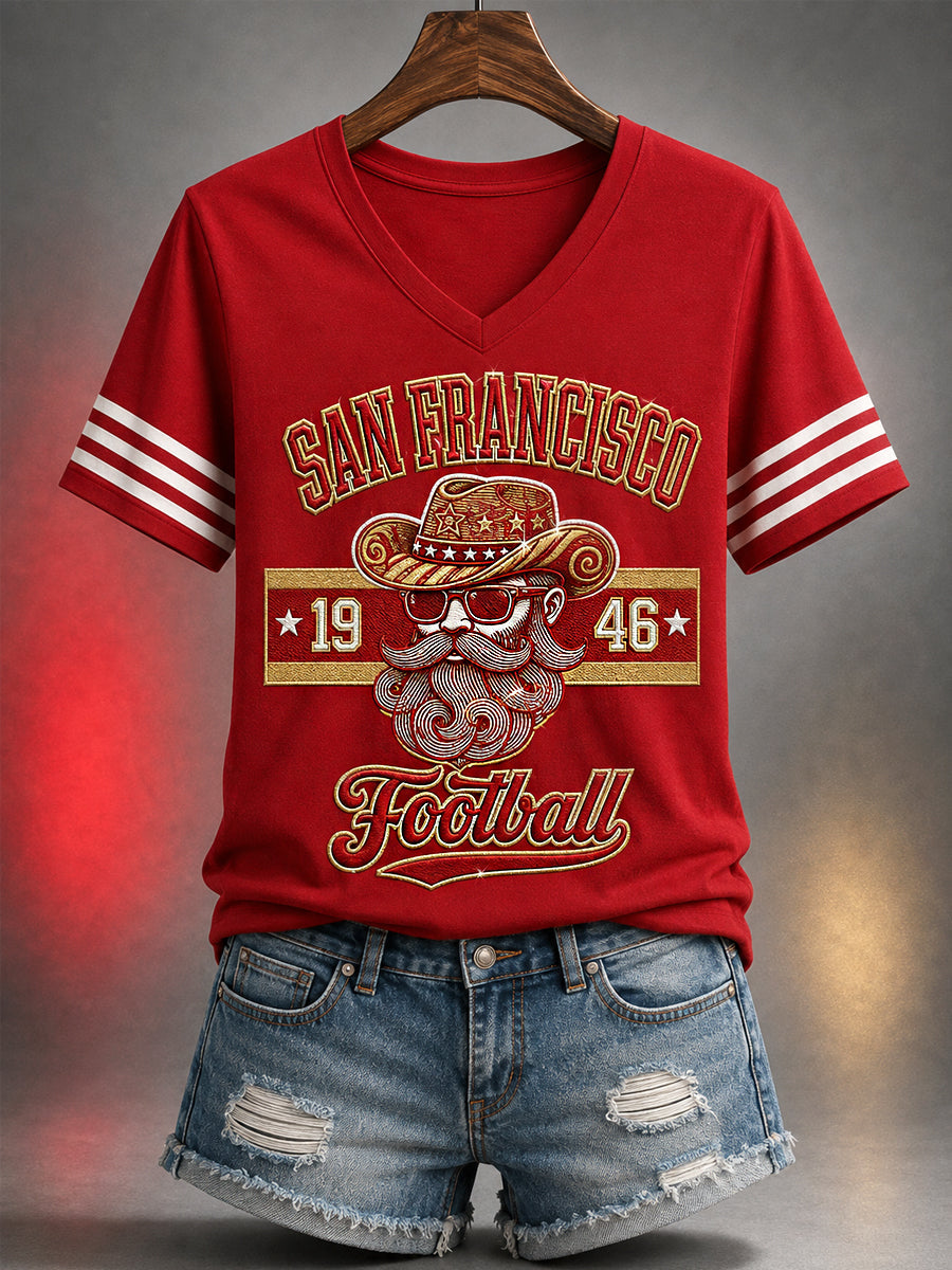 Women's Football Gameday Gift For Football Fans Casual V-Neck Tee gracestitchs