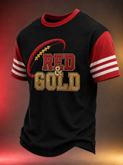Men's Red&Gold Football Gameday Gift For Football Fans Casual Tee gracestitchs