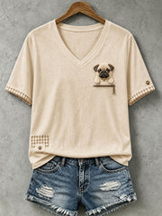 Women's Lovely Pug Felt Art T-Shirt gracestitchs