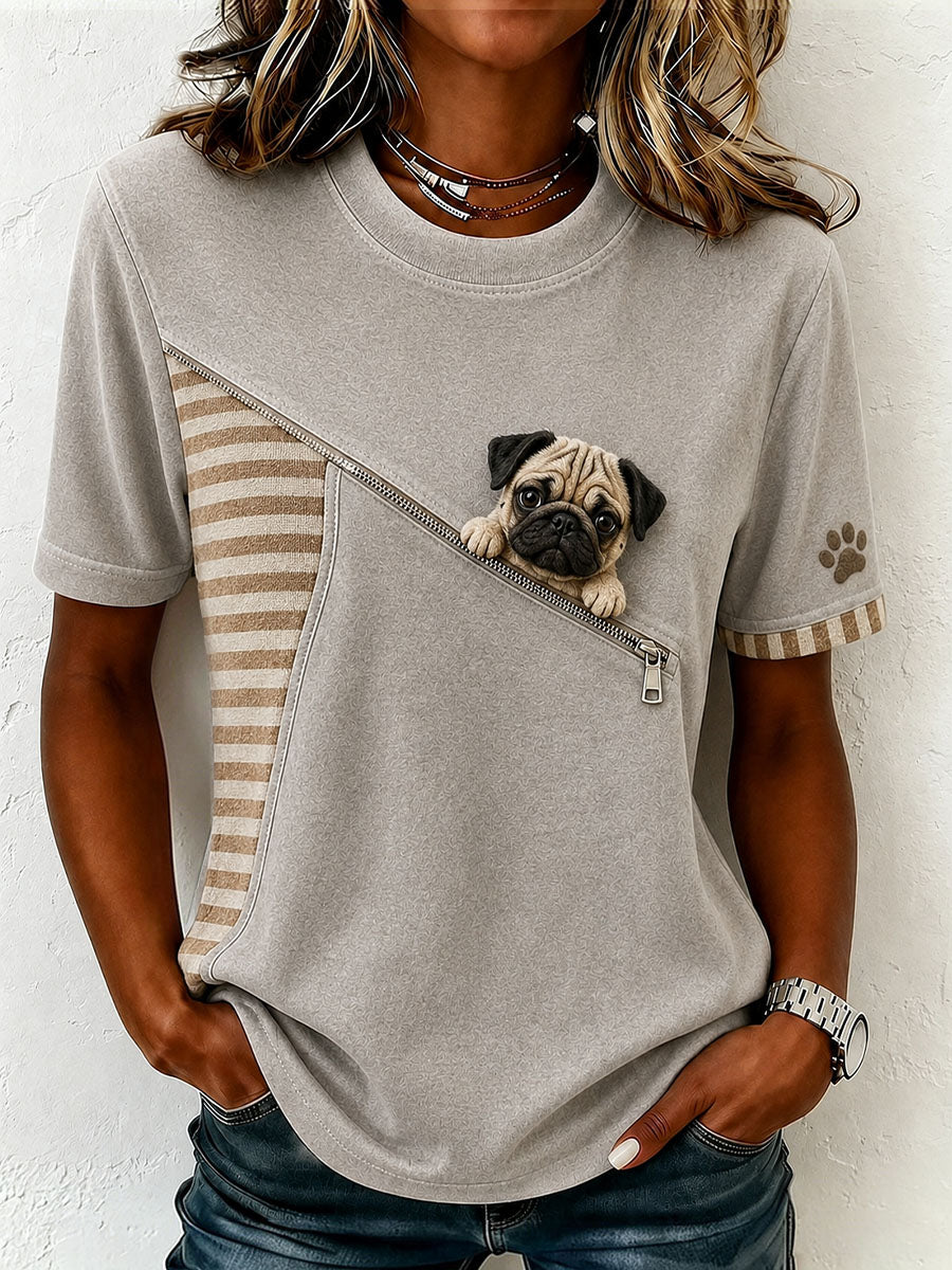 Women's Lovely Pug Felt Art T-Shirt gracestitchs