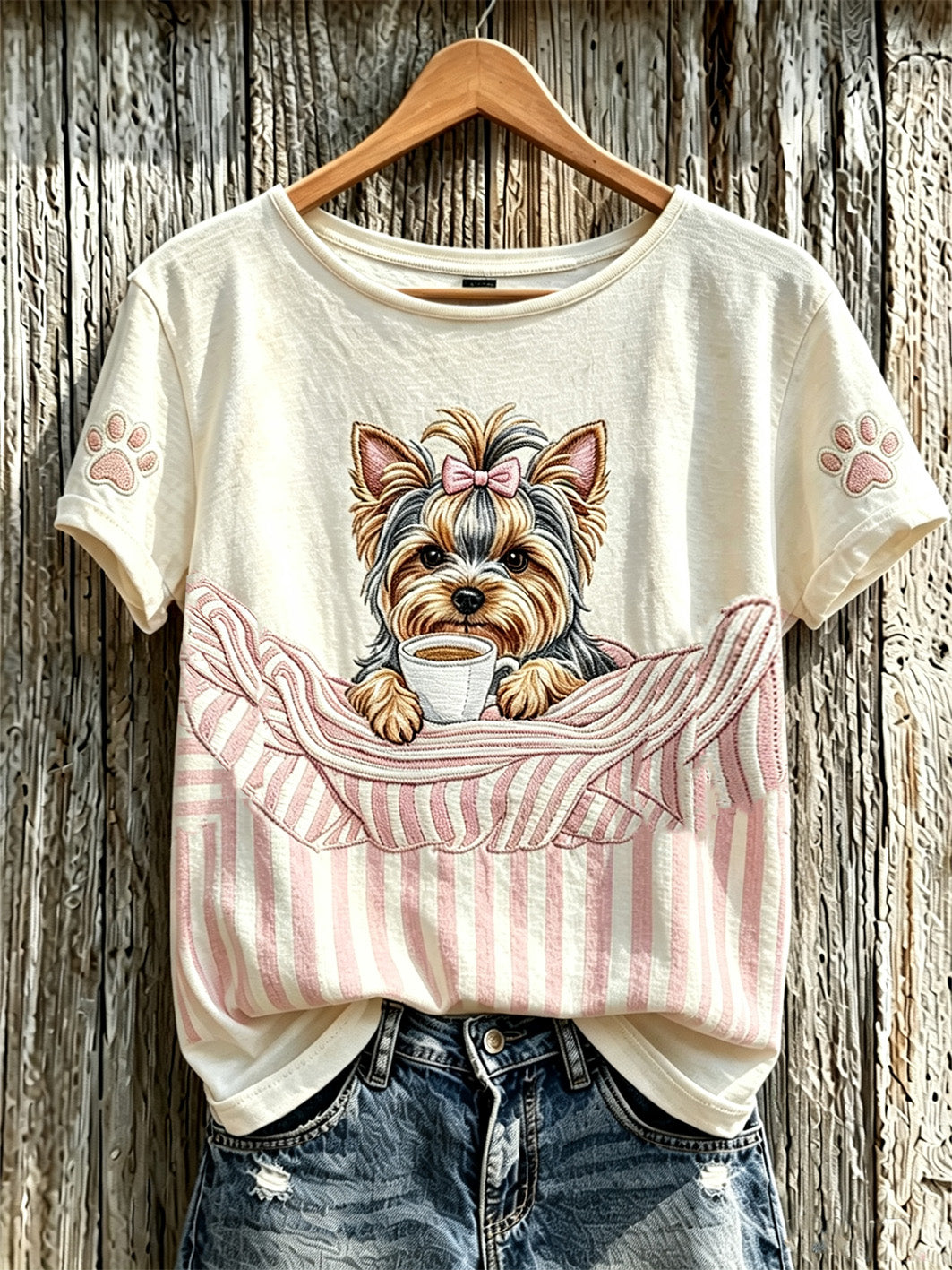Women's cute dog pattern printed casual short-sleeved T-shirt gracestitchs