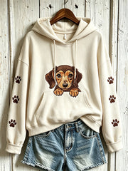 Women's cute dog pattern printed casual hoodie gracestitchs