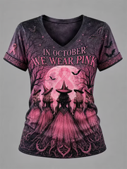 Women's Breast Cancer Halloween Print short-sleeved T-shirt gracestitchs