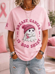 Women's Breast Cancer Is Boo Sheet Halloween Pink Ghost Print Breast Cancer Awareness Support Tee