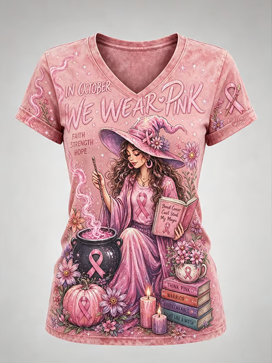 Women's Breast Cancer Halloween Print short-sleeved T-shirt gracestitchs
