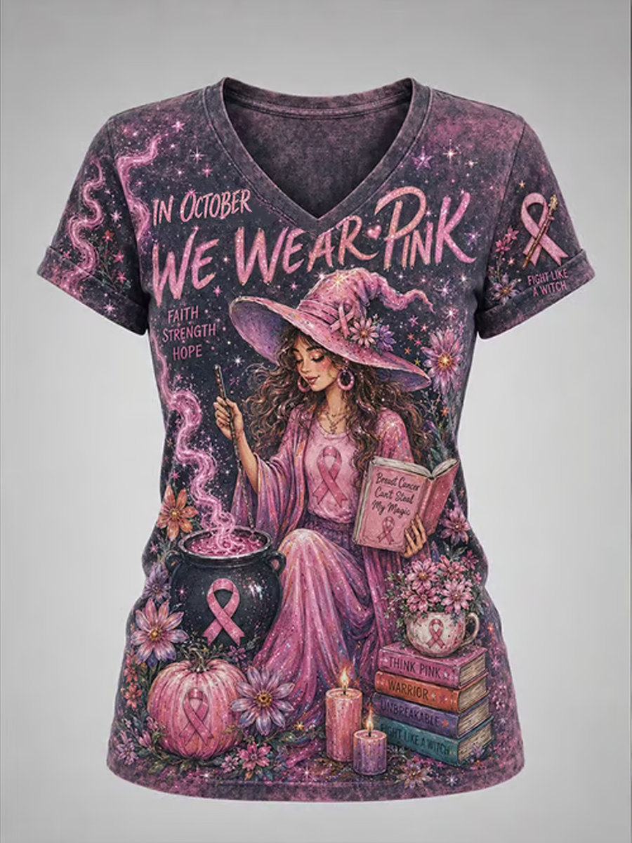 Women's Breast Cancer Halloween Print short-sleeved T-shirt gracestitchs